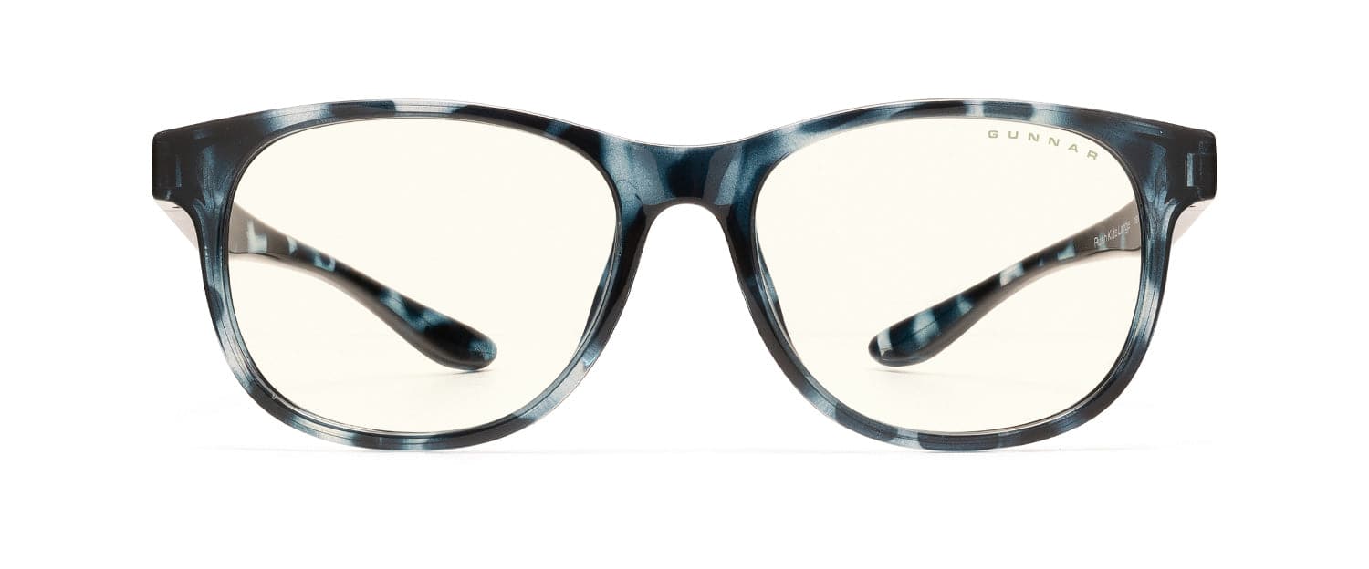 GUNNAR - Computer Glasses - Rush Kids Large, Clear Lens - Blue Light Block, Relieve Dry Eye, Anti Glare - Navy Tortoise