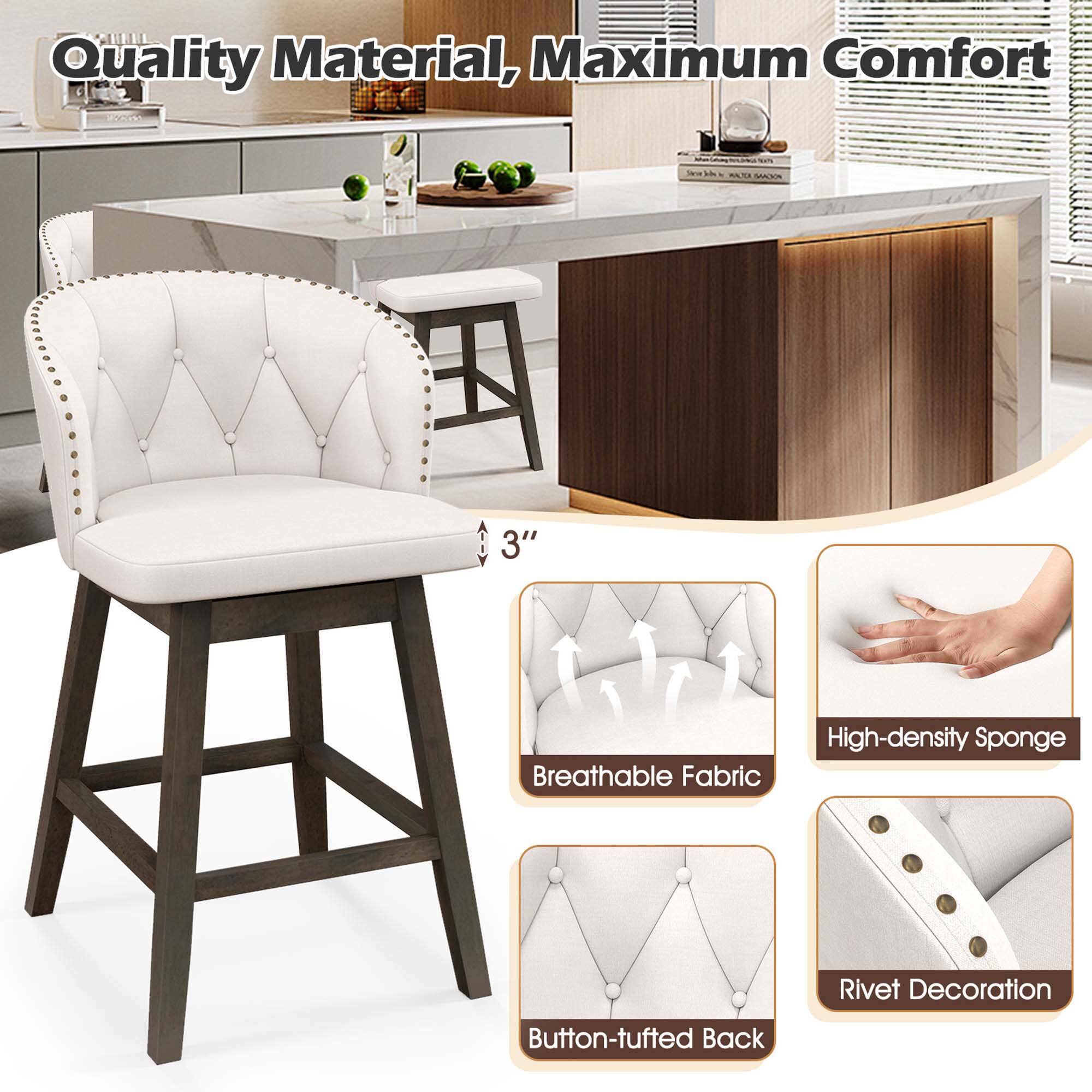 Quality Material, Maximum Comfort Concept. 3" Breathable Fabric, High-density Sponge, Rivet Decoration, Button-tufted Back.