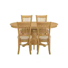 FurniFact - Solid Wood Dining Table & Microfiber Chairs 5-Piece - Oak