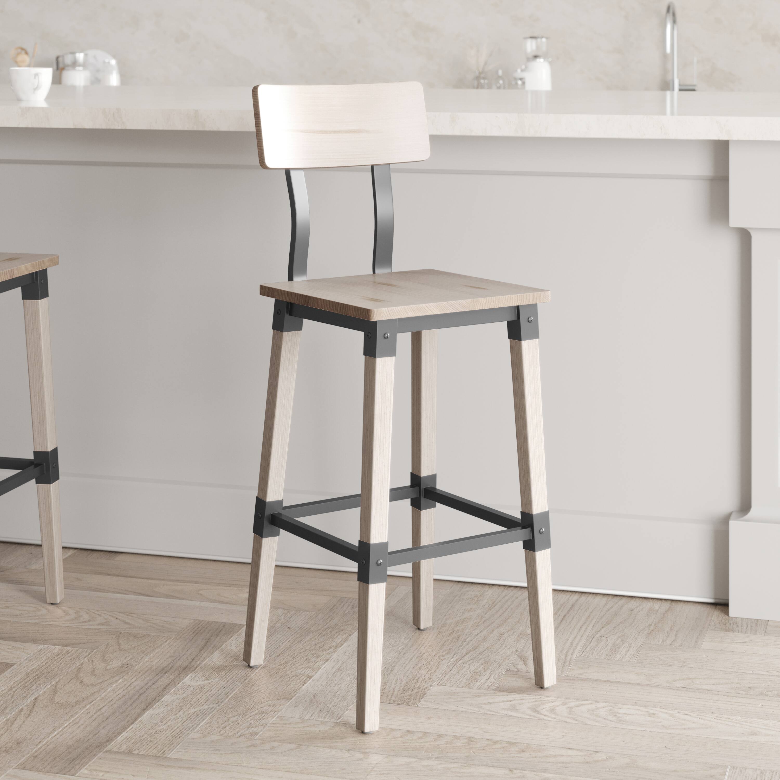 Alt View 4. Emma + Oliver - 2 Pack Commercial Grade Rustic Industrial Style Wood Dining Barstool - Antique White.