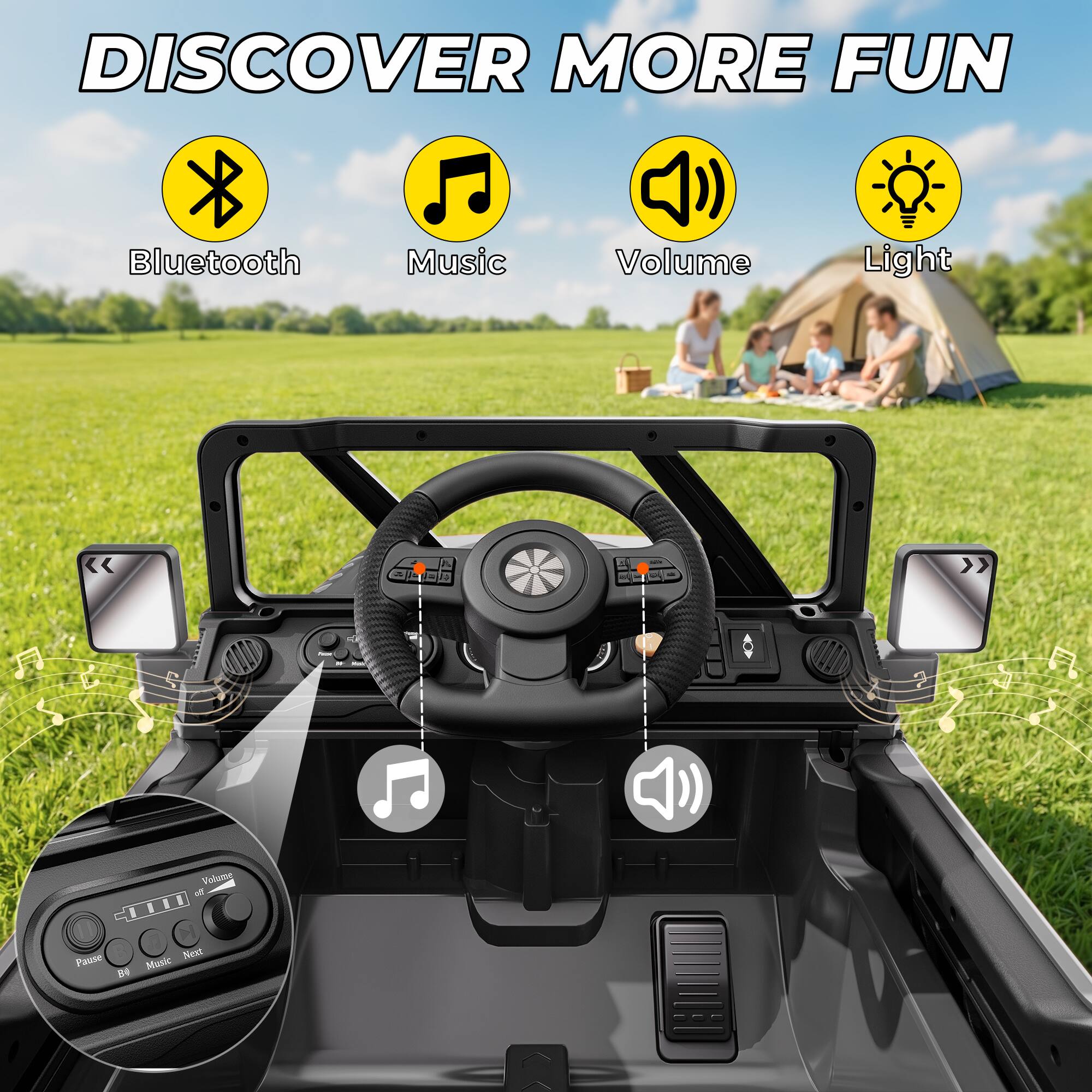 DISCOVER MORE FUN

Bluetooth
Music
Volume
Light

Values off CIIII Pause Next BY Music