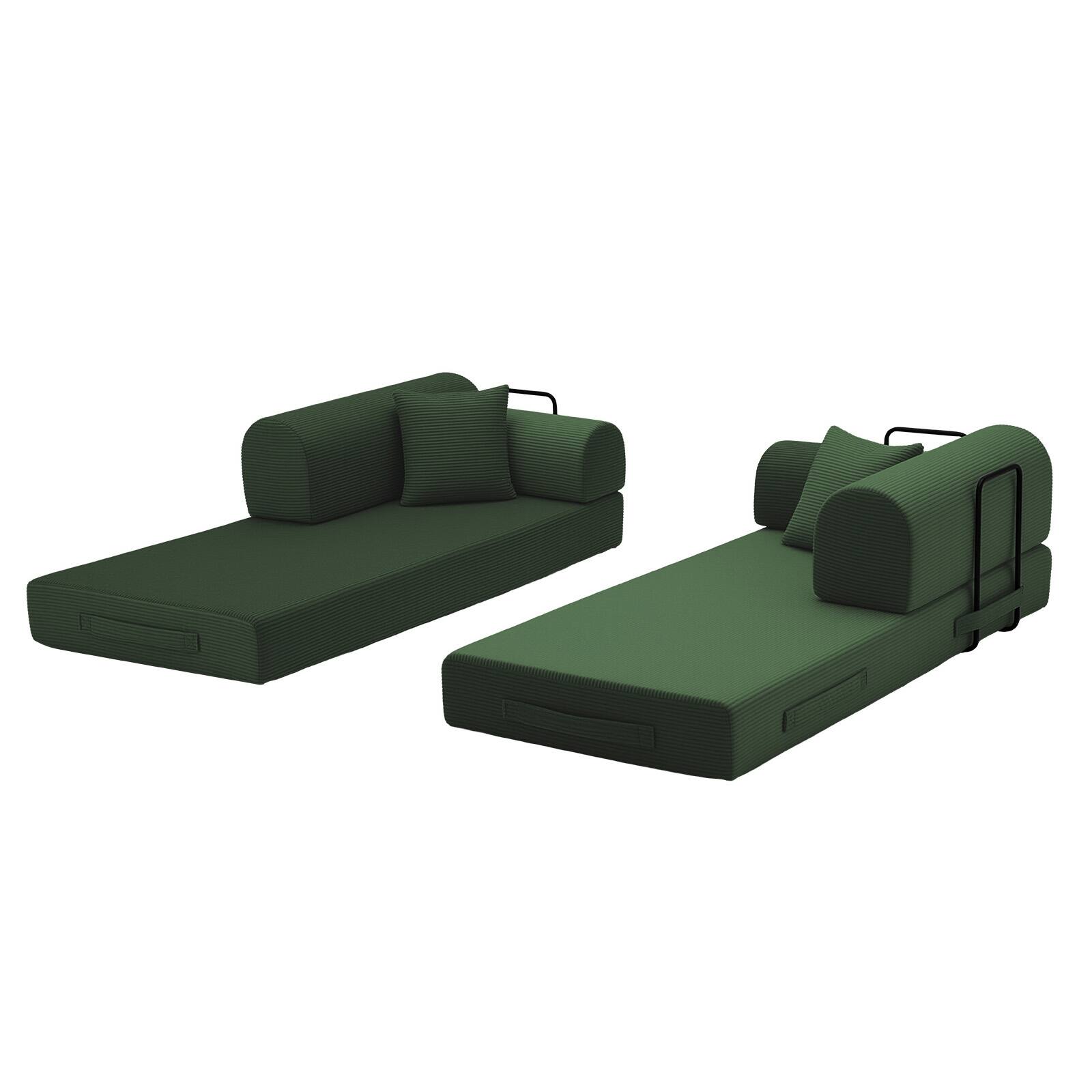 Alt View 2. Anysun - Corduroy Convertible Sleeper Sofa Bed - Folding Mattress Couch with Fixed Frame for Living Room & Bedroom - Green.