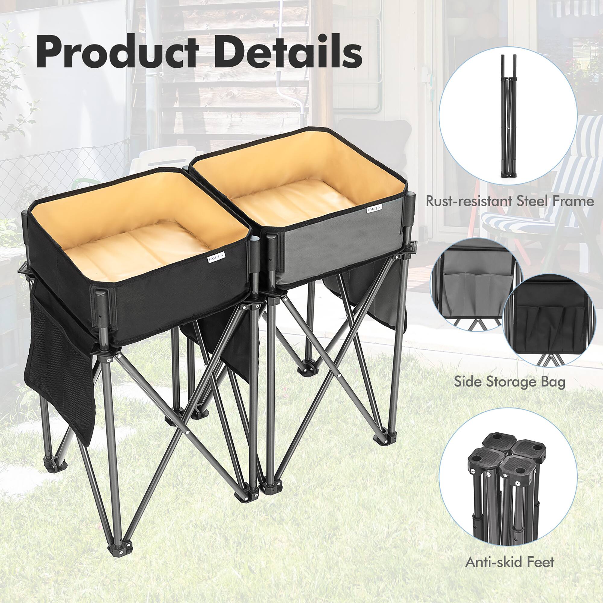 Product Details: Rust-resistant steel frame, M side storage bag, Anti-skid feet.