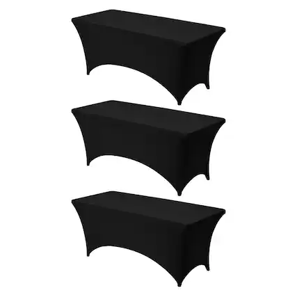Front. VEVOR - 3 Pack Table Cloth for 6FT Rectangular Fitted Events, Wrinkle-Resistant Stretch Black Table Covers - Black.