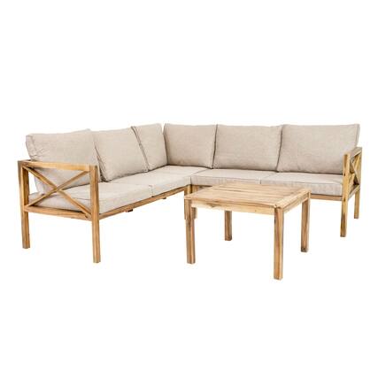 Front. Sunnydaze - Edisto 4-Piece Acacia Outdoor Conversation Set - Light Brown.