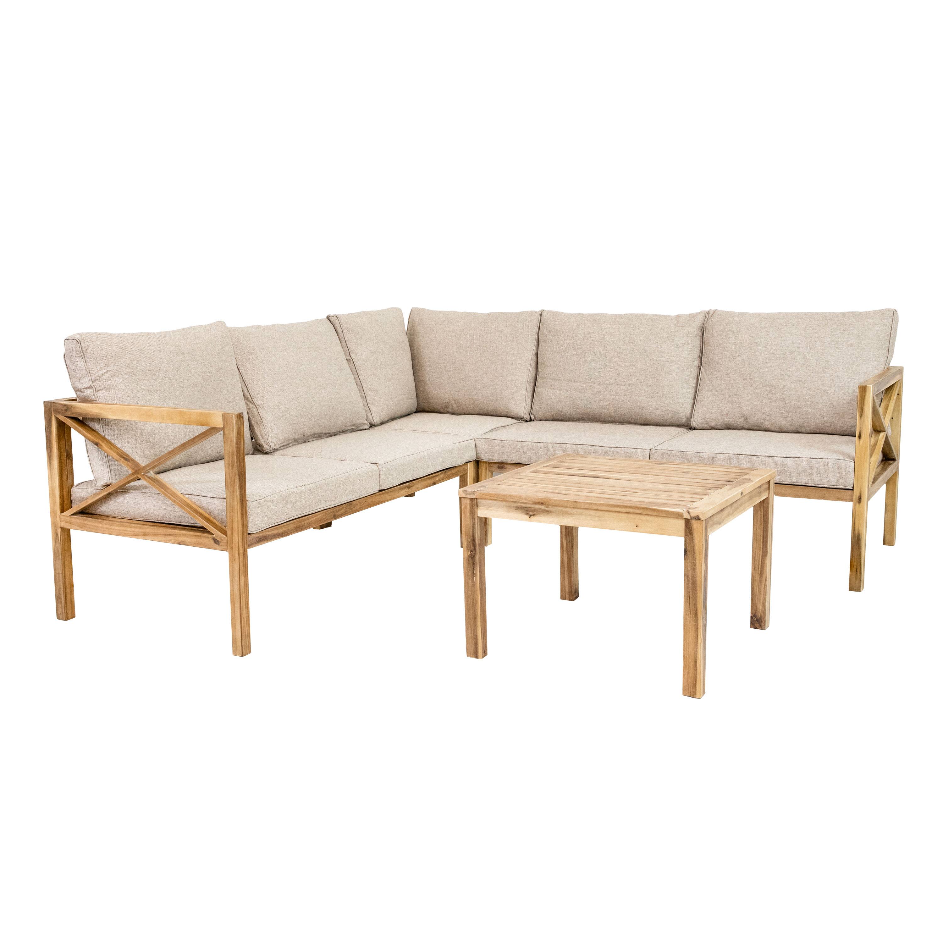 Front. Sunnydaze - Edisto 4-Piece Acacia Outdoor Conversation Set - Light Brown.