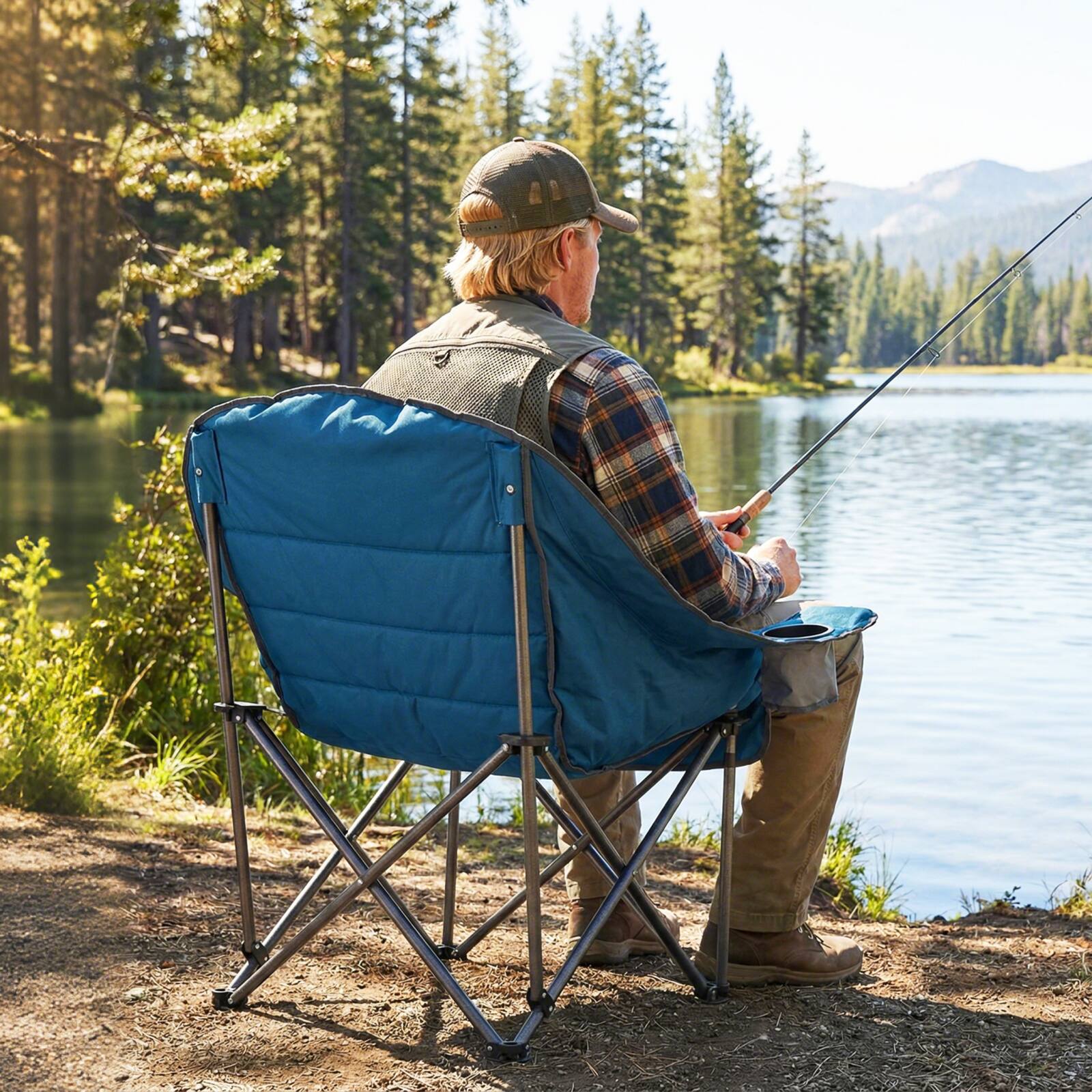 Alt View 1. Costway - Costway Oversized Camping Chair, Folding Upholstered Oxford Chair with Side Pockets - Blue.