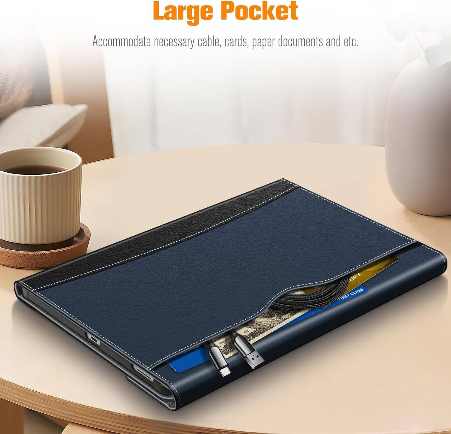 Large Pocket  
Accommodate necessary cable, cards, paper documents and etc.