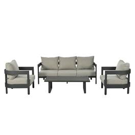Mondawe - 4-Piece Outdoor Seating Set with Thick Cushions - Light Gray