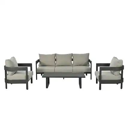 Front. Mondawe - 4-Piece Outdoor Seating Set with Thick Cushions - Light Gray.