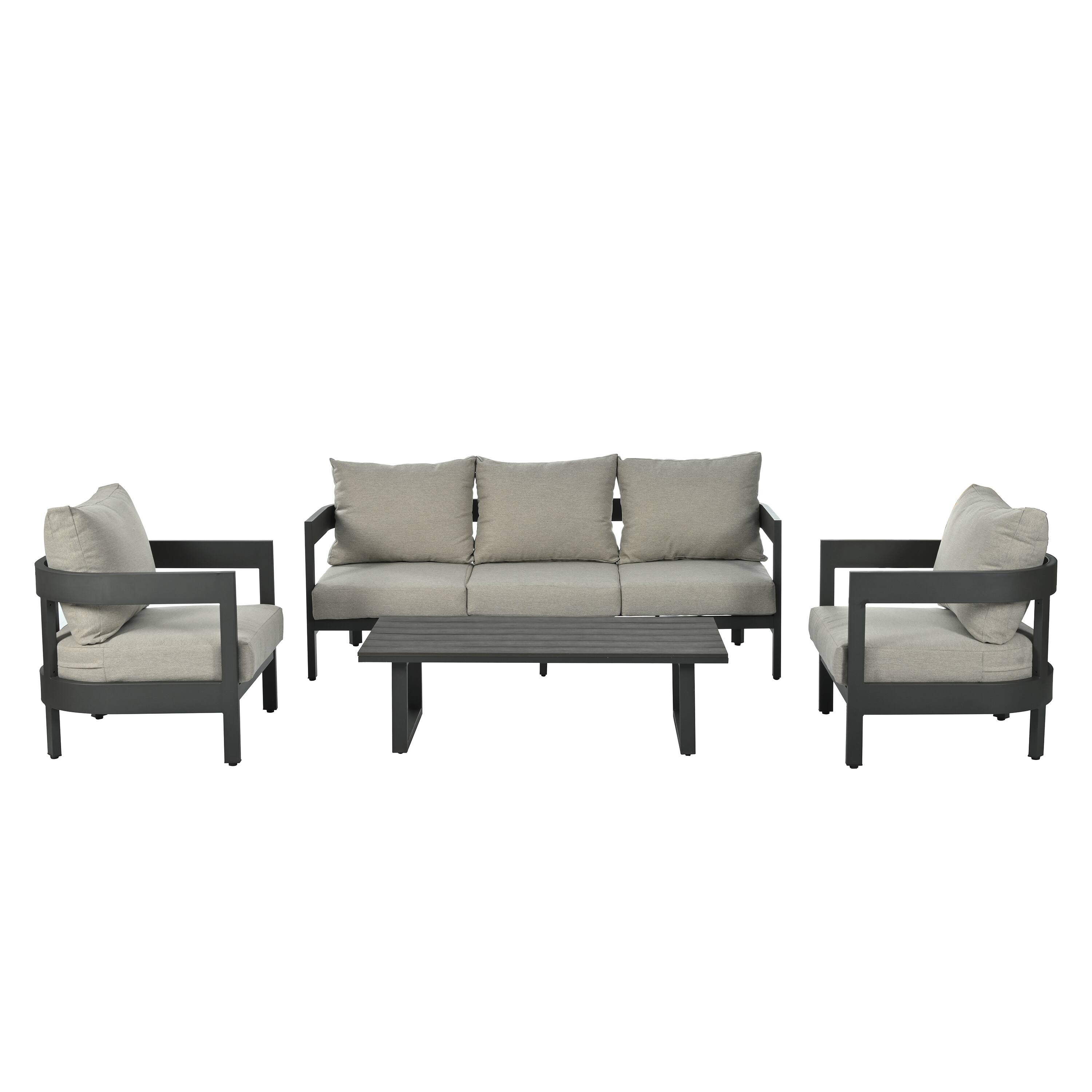 Front. Mondawe - 4-Piece Outdoor Seating Set with Thick Cushions - Light Gray.