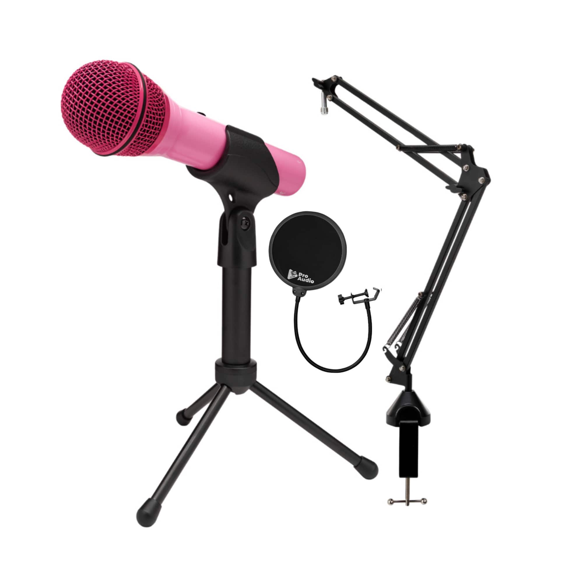 Samson - Q2U USB and XLR Pink Microphone and Boom Arm Microphone Stand Bundle