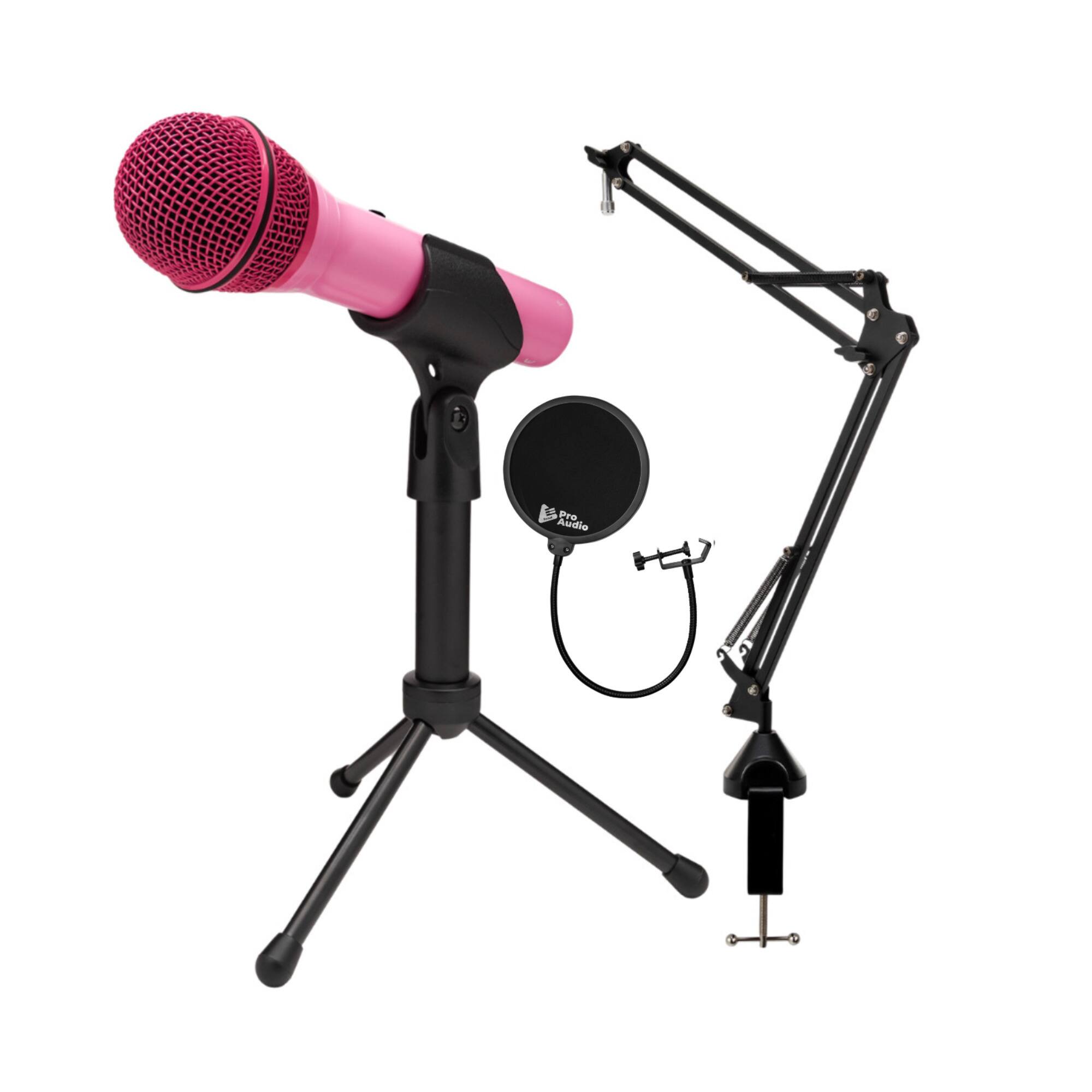 Samson - Q2U USB and XLR Pink Microphone and Boom Arm Microphone Stand Bundle