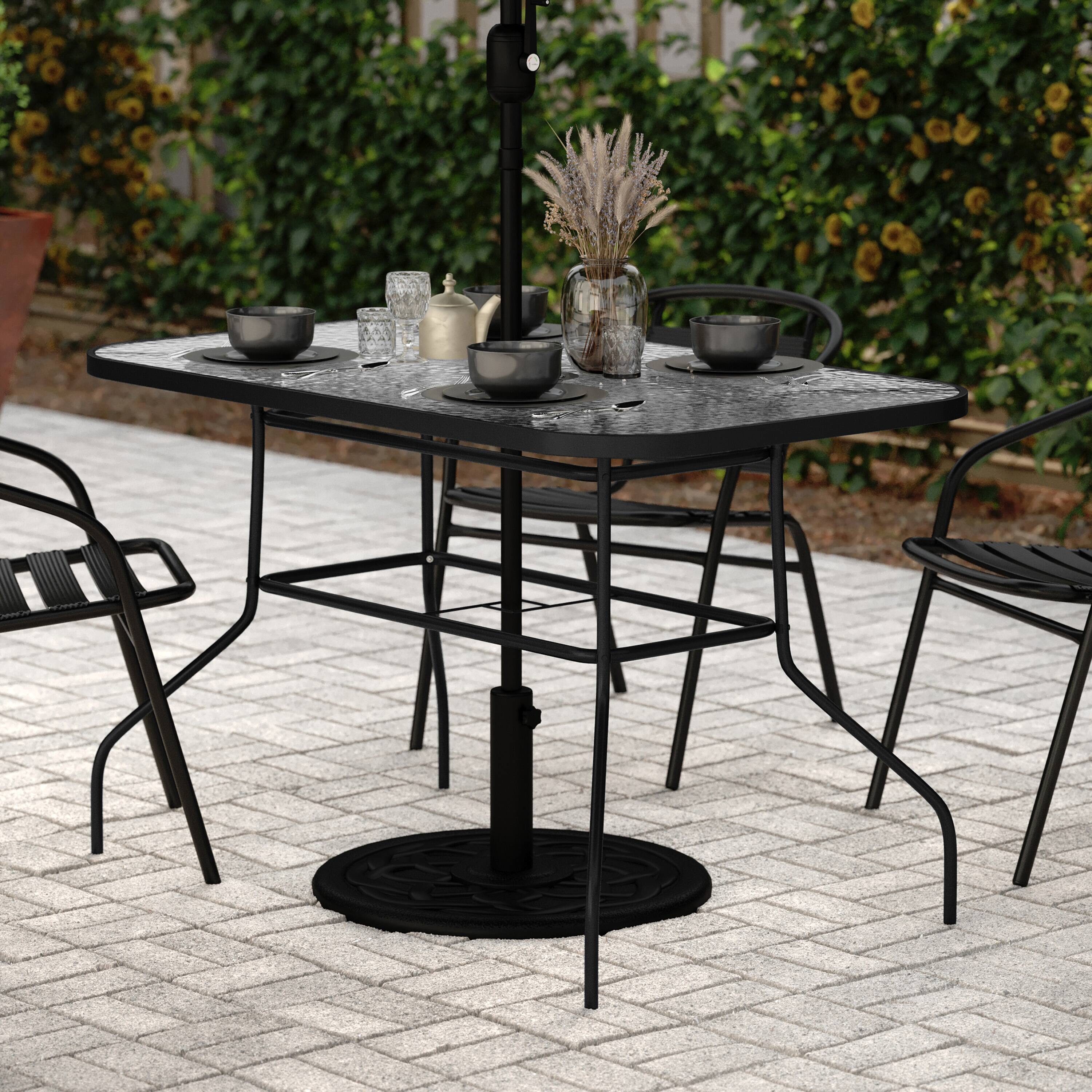Alt View 1. Flash Furniture - Tory Commercial Grade 27.5" x 47.25" Rectangular Patio Table with Tempered Glass Top with Umbrella Hole and Steel Tube F - Black.