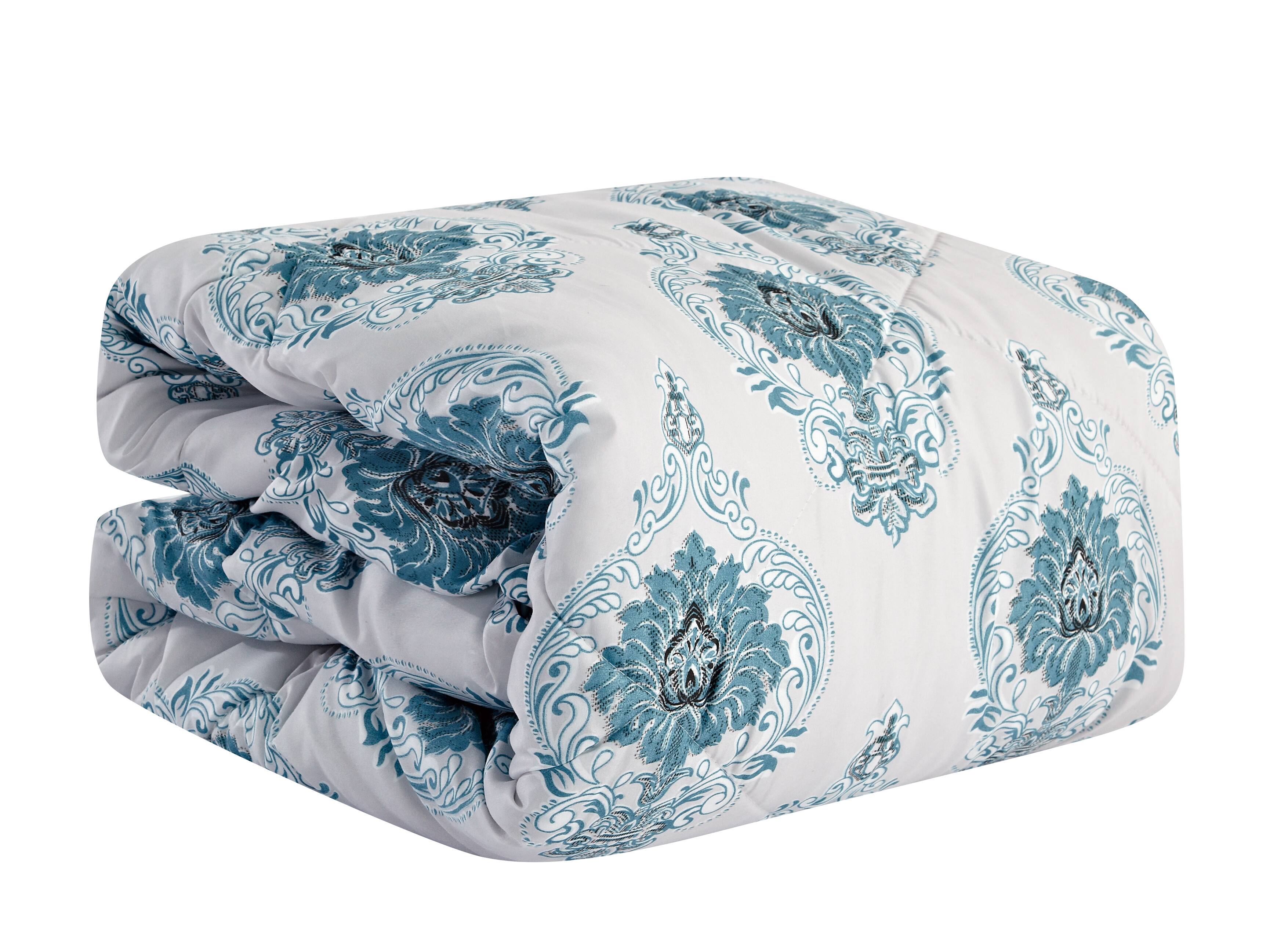 Back. Bibb Home - Bibb Home 8 Piece Comforter Set with Decorative Pillows - Blue Paisley.