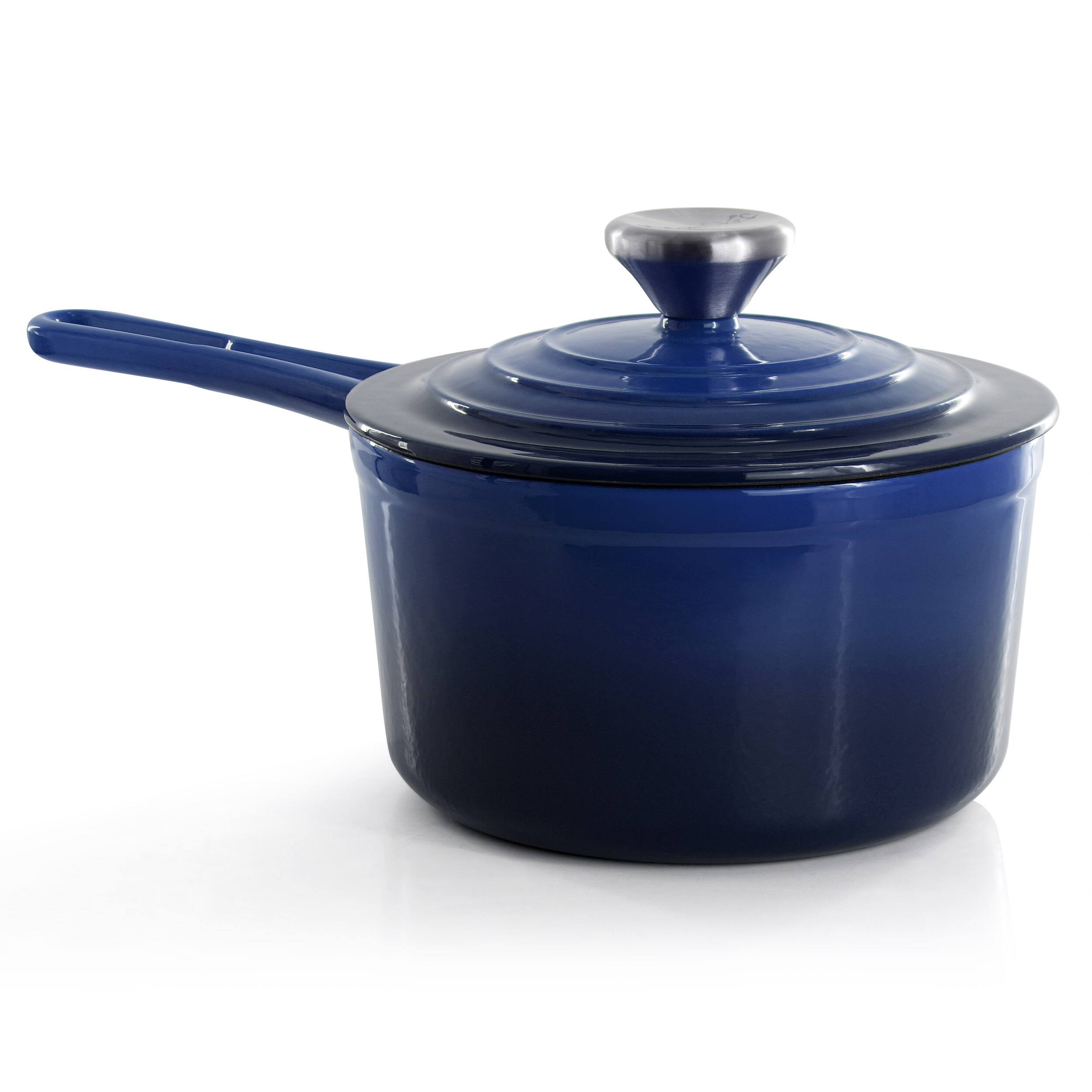 Alt View 7. Mega Chef - MegaChef 2 Quart Enameled Cast Iron Sauce Pan in Gradient Dark Blue - Dark Blue.