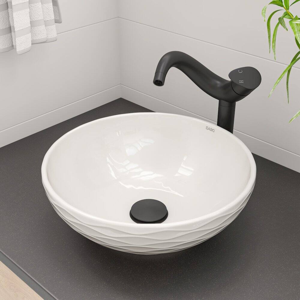 Angle. Alfi - White 17" Decorative Round Vessel Above Mount Ceramic Sink - White.