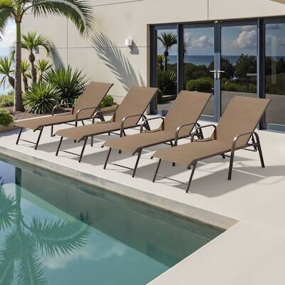 Alt View 5. Crestlive Products - Crestlive Products Set of 2 Stackable Aluminum Frame Adjustbale Chaise Lounge Chair - Brown.