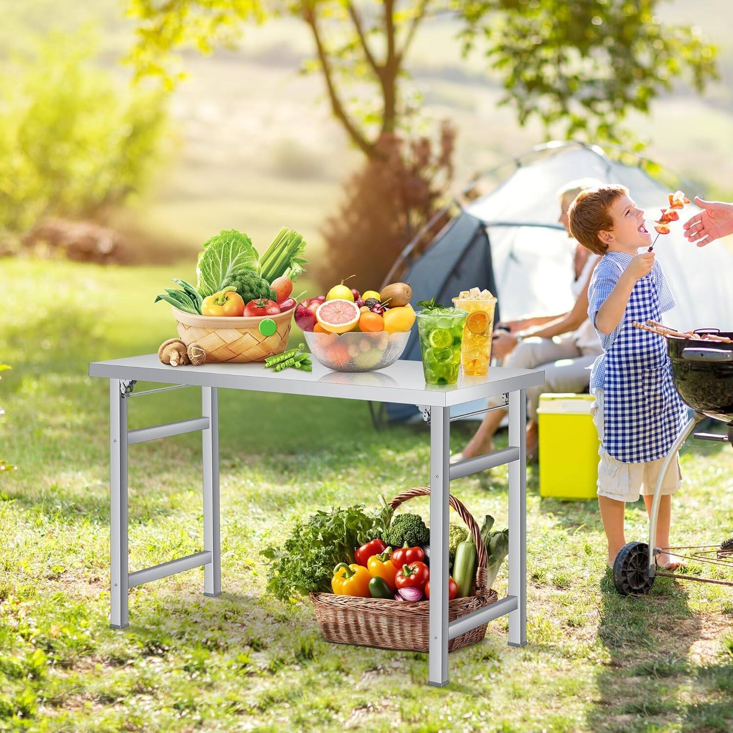 Angle. GARVEE - 60" x 24" Stainless Steel Folding Table,Commercial Work & Prep Table, Portable Utility Table with Adjustable Undershelf - 60*24inches.