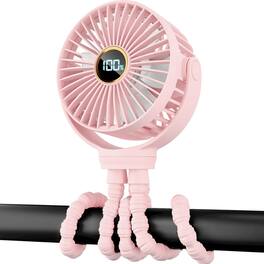 PRIMEPLUS - Portable Stroller Fan – 3-Speed, 360° Rotating Head, 2000mAh, Flexible Tripod Clip for Bike Treadmill Car Seat Wagon - Sakura Pink