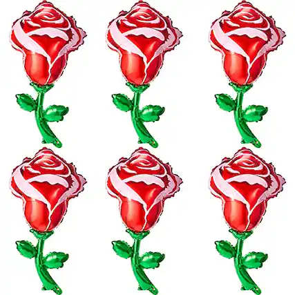 Front. DORLUKFU - 6 Pcs 37 Inch Red Rose Foil Balloons Giant Rose Balloons Flower Shaped Party Supplies for Valentines Day Proposal - Red.