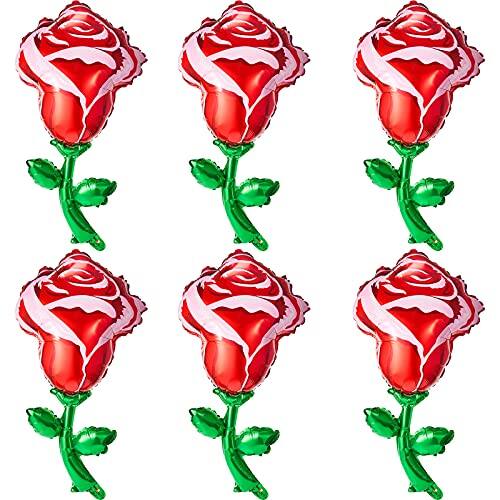 Front. DORLUKFU - 6 Pcs 37 Inch Red Rose Foil Balloons Giant Rose Balloons Flower Shaped Party Supplies for Valentines Day Proposal - Red.