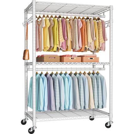 Front. Cedar Assembly - P1 Heavy Duty Garment Rack Adjustable Rolling Metal Closet Organizer With Lockable Wheels Freestanding Ward... - White P1 Plus.