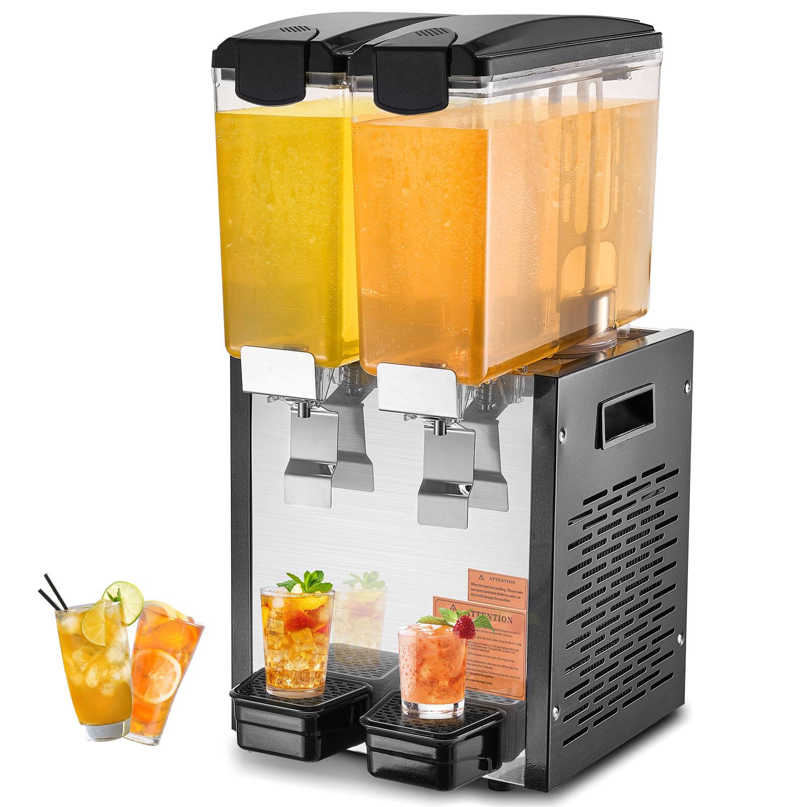 Front. VEVOR - Commercial Beverage Dispenser,2 Tanks 10 L / 10.6 QT Per Tank Juice Dispenser,270W Stainless Steel Ice Tea Drink Machine - Black;Silver.