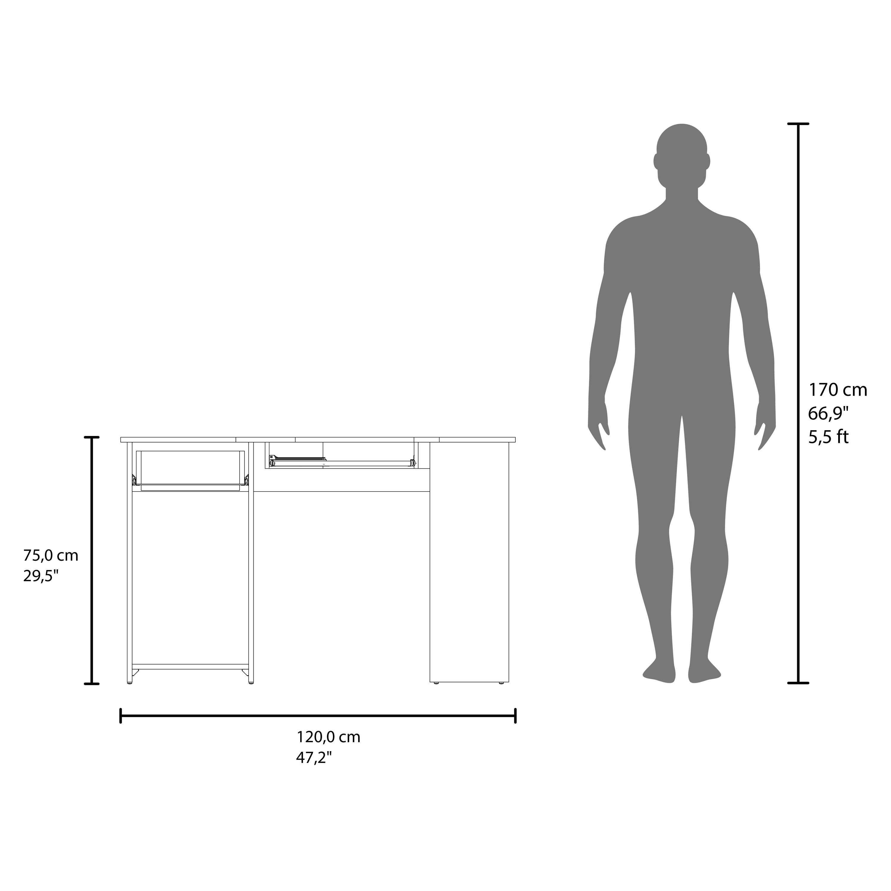 170 cm  
66.9"  
5.5 ft  

75.0 cm  
29.5"  

120.0 cm  
47.2"