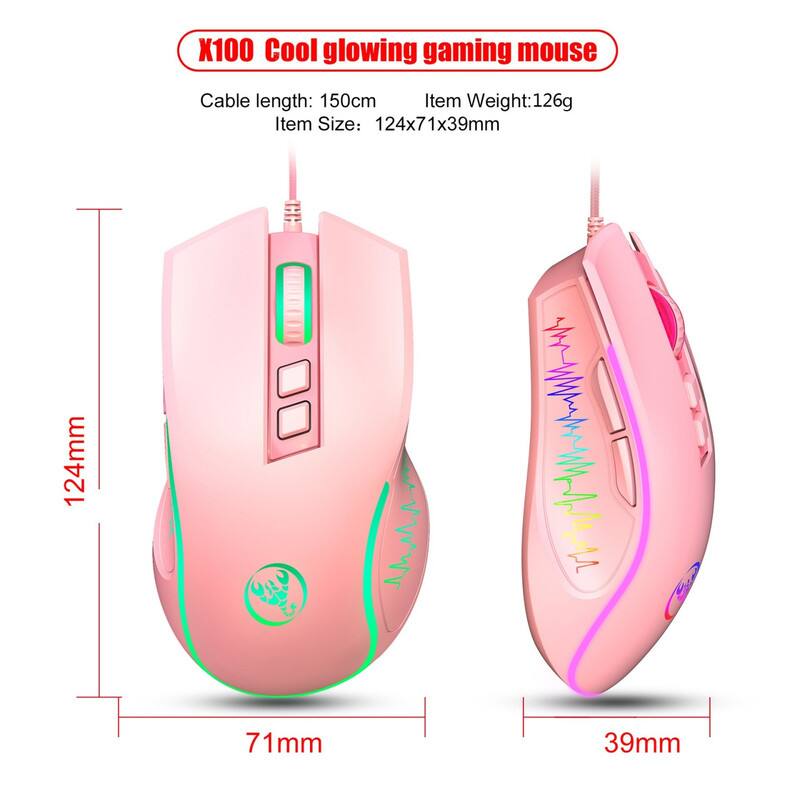 X100 Cool glowing gaming mouse  
Cable length: 150cm  
Item Weight: 126g  
Item Size: 124x71x39mm