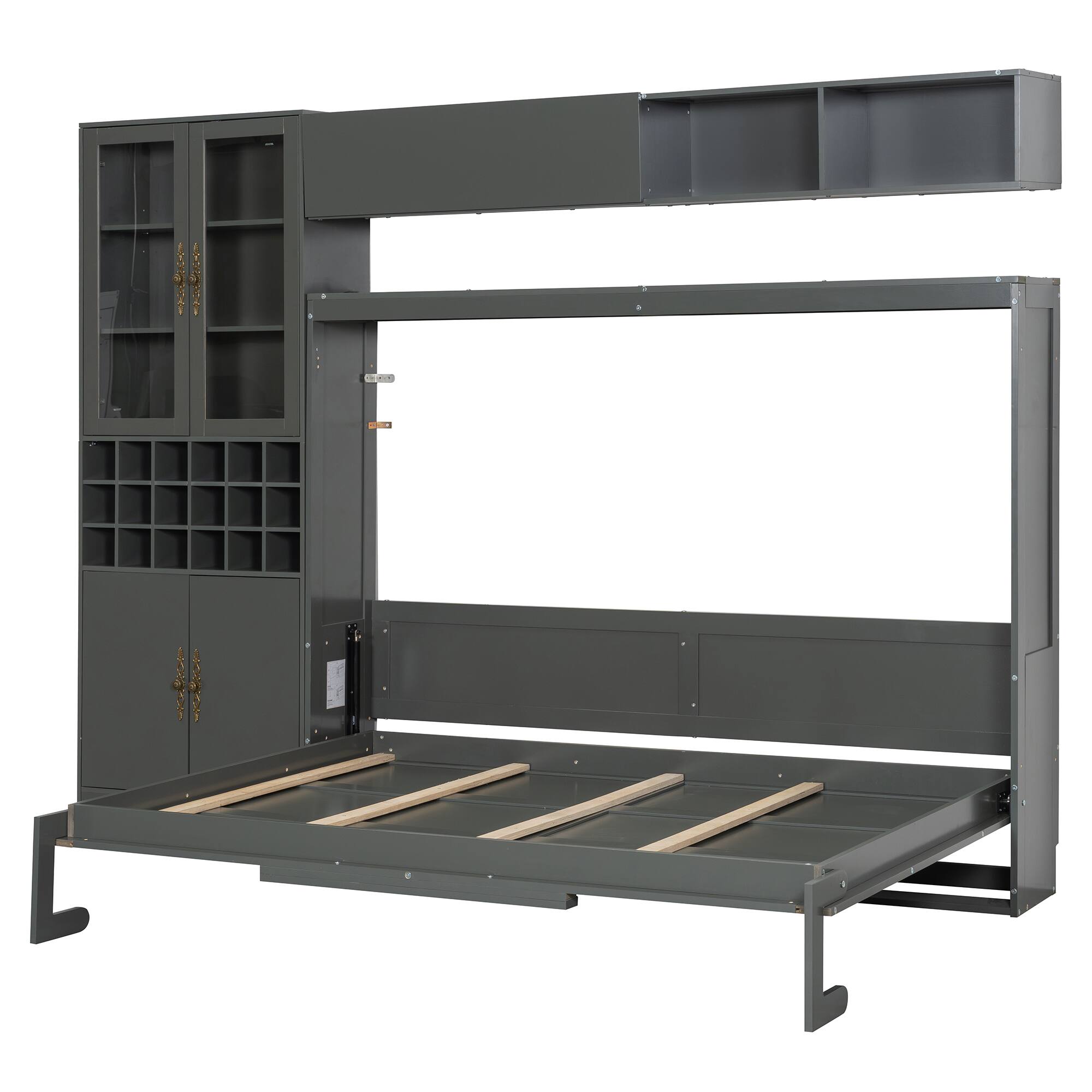 Alt View 8. Tiramisubest - Full Size Murphy Bed with Sofa, Shelves, USB & Light, Gray, MDF+LVL - Gray.