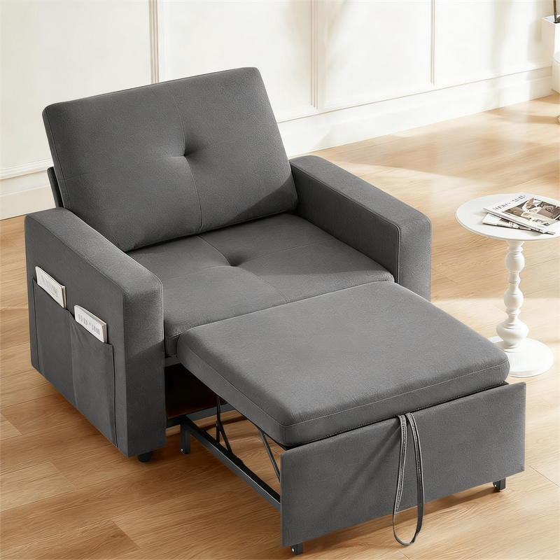 Dyonery - three-in-one sofa chair bed, 42.5" convertible sofa bed, pull-out bed, adjustable backrest, with side pockets - Gray