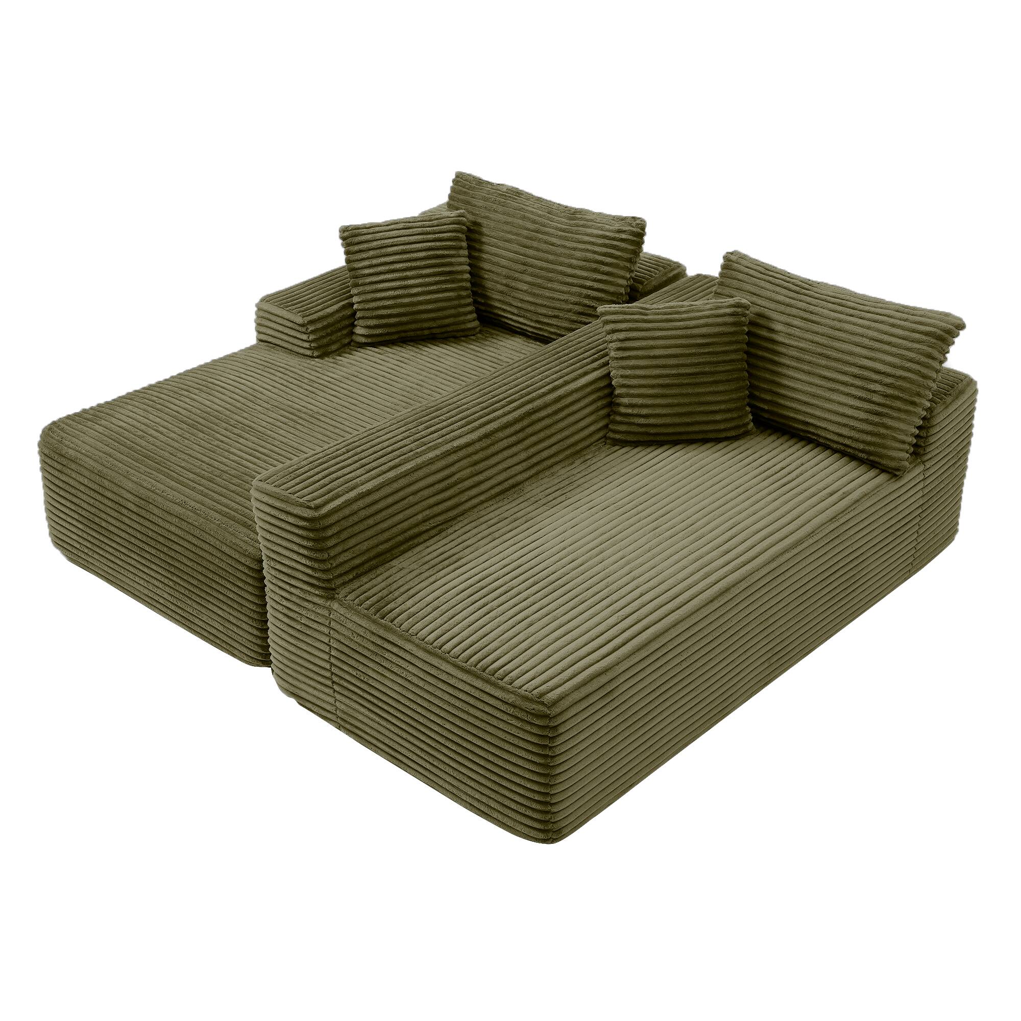 Back. Anysun - 95" Rabbit Hair Modular Cloud Sofa - Right L-Shape, Recliner, Minimalist Sleeper & Deep Seat for Living Room - Green.