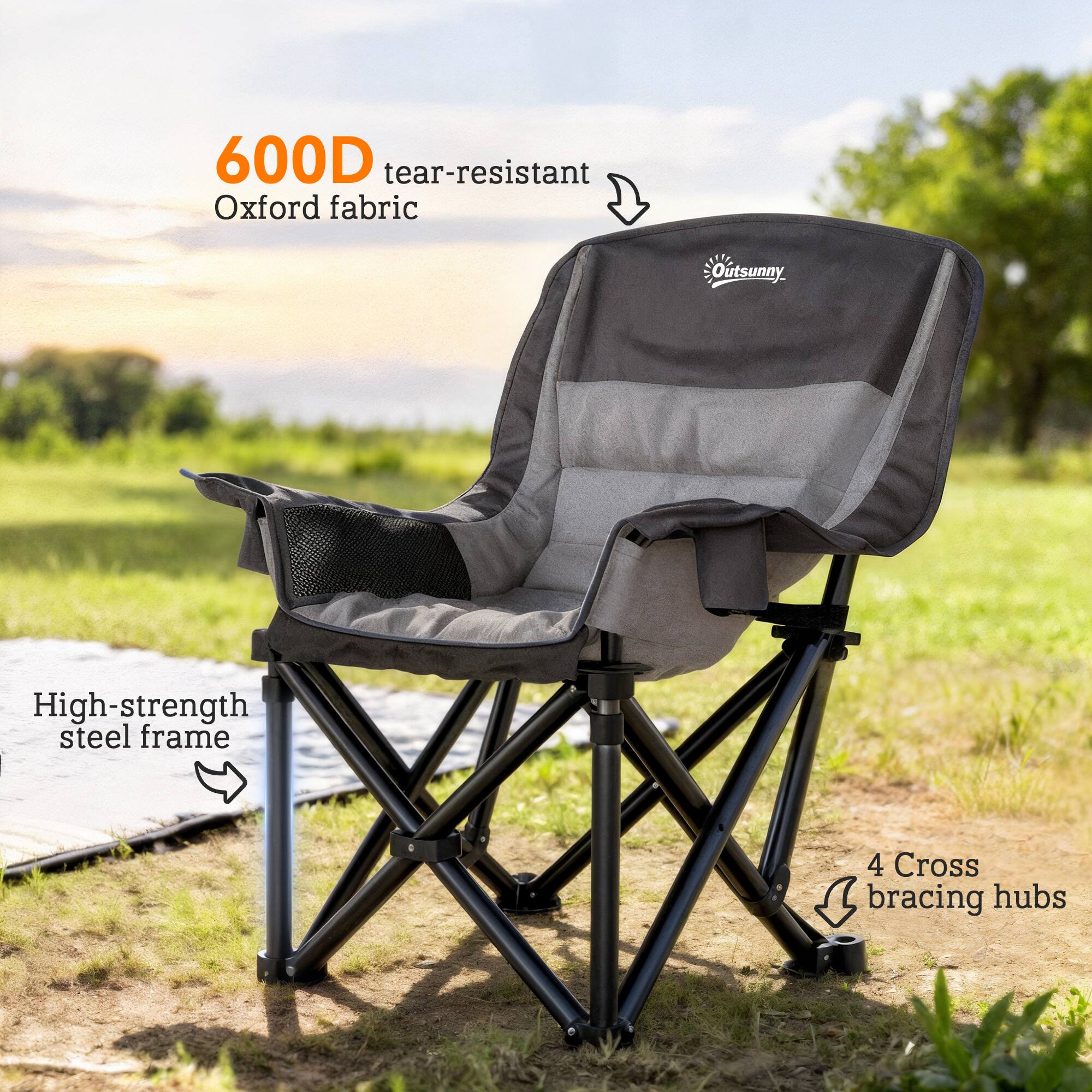 600D tear-resistant Oxford fabric  
Outsunny  
High-strength steel frame  
4 Cross bracing hubs
