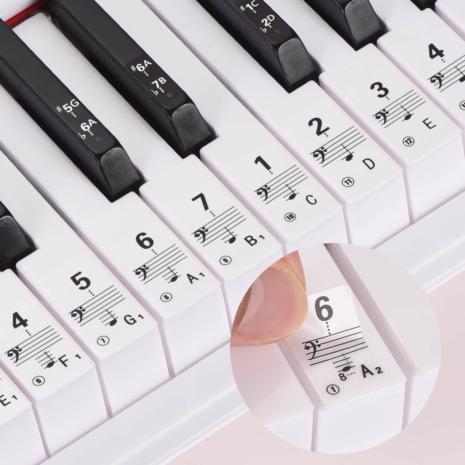 Unique Bargains - Piano Stickers for 88/61/54 Keys Keyboard Key Note Transparent and Removable Piano Keyboard Note Labels for Beginners - Black
