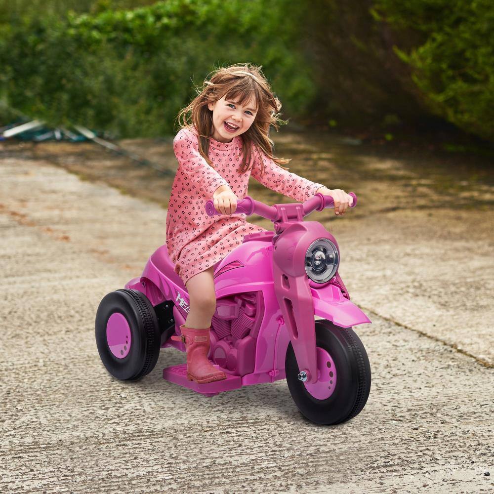 Angle. BreeBe - Qaba 6V Kids Ride On Bubble Car, 3-Wheel Electric Motorcycle for Toddlers w/ LED Headlight, Forward & Reverse, 2 MPH - Pink.