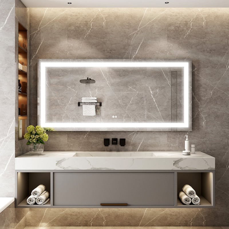 WELLFOR - 60 in W x28 in H Rectangular Frameless Anti-Fog LED Bathroom Vanity Mirror, Wall Mounted Mirror with Memory Function - Silver price history on PriceWatchPro