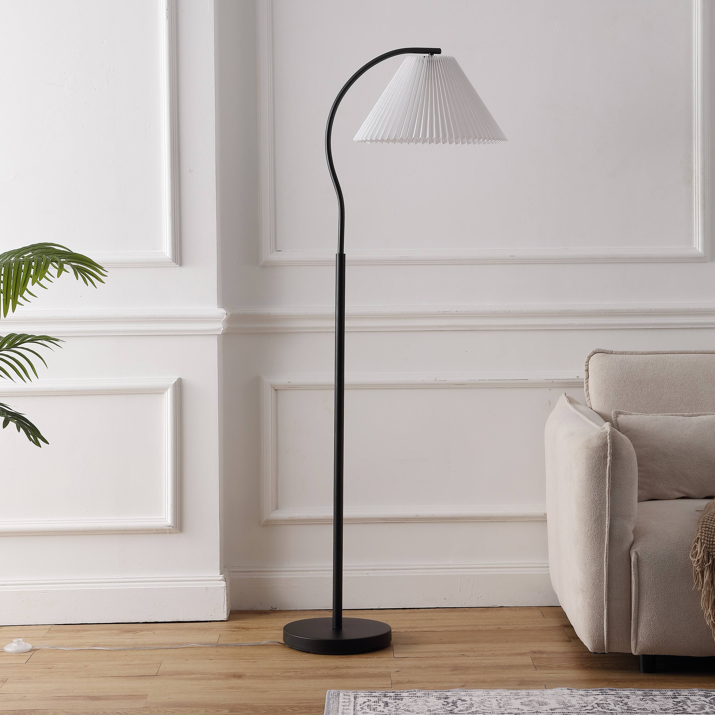 Alt View 5. Jonathan Y - Devon 60.5" Modern Glam Metal Arc LED Floor Lamp with Pleated Shade, Black/White - Black.