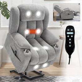 Ropilly - 350 lbs heavy duty power lift recliner, chenille power lift chair with massage and heat, light grey - Gray