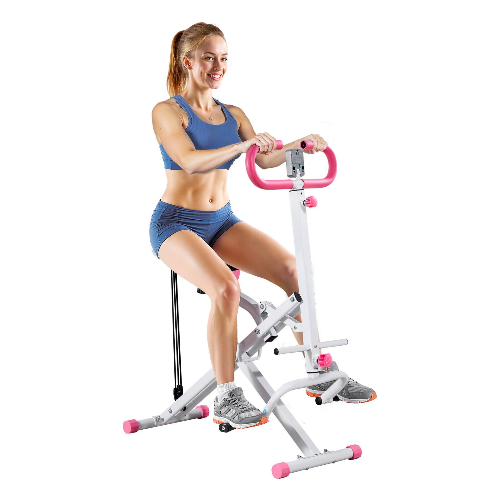 Front. VEVOR - Squat Machine, Deep Squat Rowing Machine for Home, Easy Setup & Foldable Exercise Equipment, Glute Trainer Machine - White + pink.
