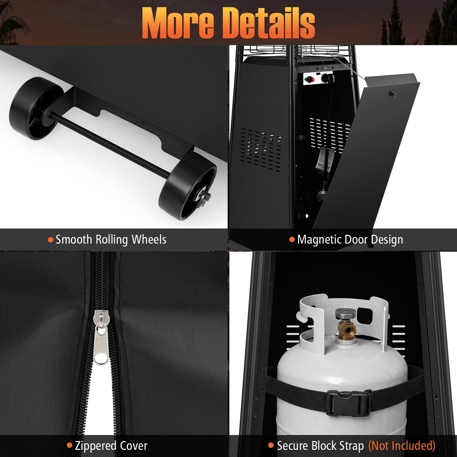 More Details

- Smooth Rolling Wheels
- Magnetic Door Design
- Zippered Cover
- Secure Block Strap (Not Included)