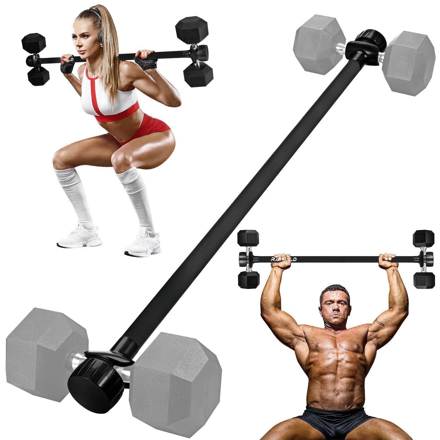 Front. Refined Abode Design - Dumbbell Converter Convert Dumbbells To Barbell Set Weight Bar For Bench Presses Squats Thrust Deadlifts Home - Black.