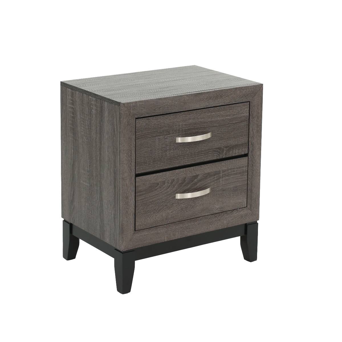 Left. Loheer - Loheer Rustic Gray Oak Nightstand, Two Drawer Bedside Cabinet for Modern Bedrooms - Gray.