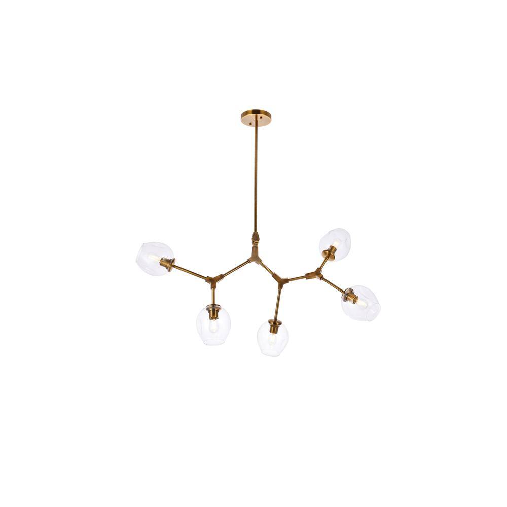 Alt View 4. Elegant Lighting - Cavoli 5 lights brass chandelier - Brass And Clear.