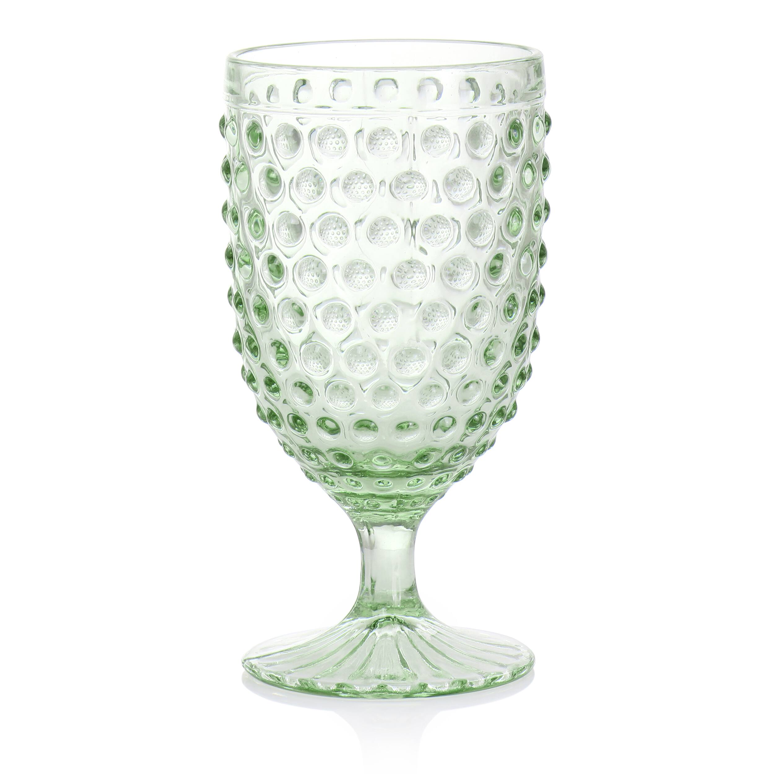 Alt View 1. Martha Stewart - Martha Stewart 6 Piece 14.2 Ounce Clear Glass Hobnail Goblet Drinkware Set in Green - Green.