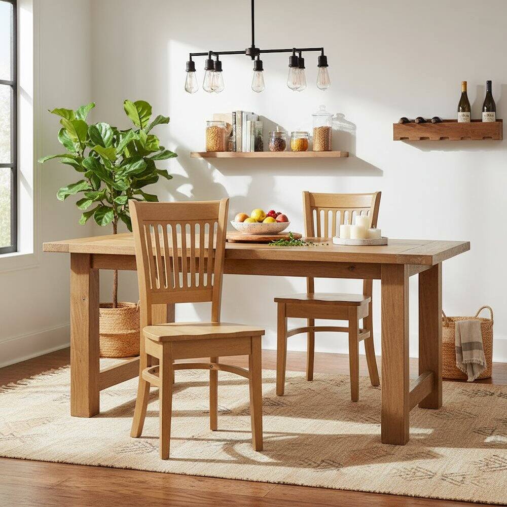 Back. FurniFact - Dining Chairs Set of 2 - Oak.