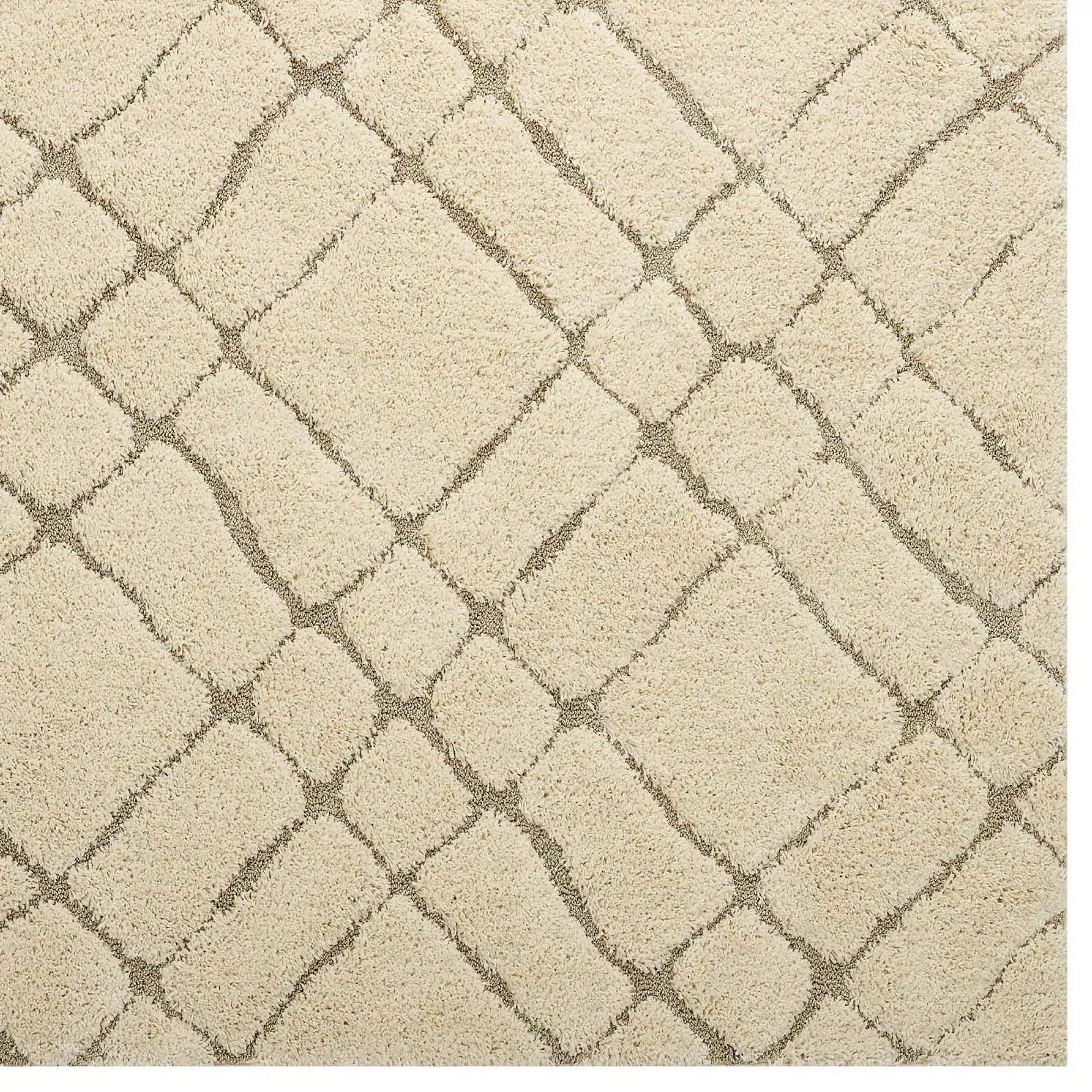 Alt View 1. Modway - Jubilant Verona Abstract Geometric Shag Area Rug - Creame and Beige.