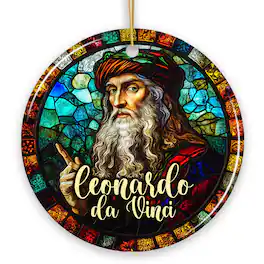 OrnamentallyYou - Artistic Leonardo da Vinci Self-Portrait in Stained Glass Themed Christmas Ornament - Multi-colored