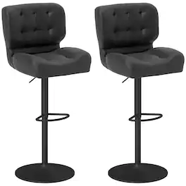 Homcom - Bar Height Bar Stools Set of 2 with Adjustable Seat, Adjustable Swivel Barstools with Thick Padded Cushion - Black