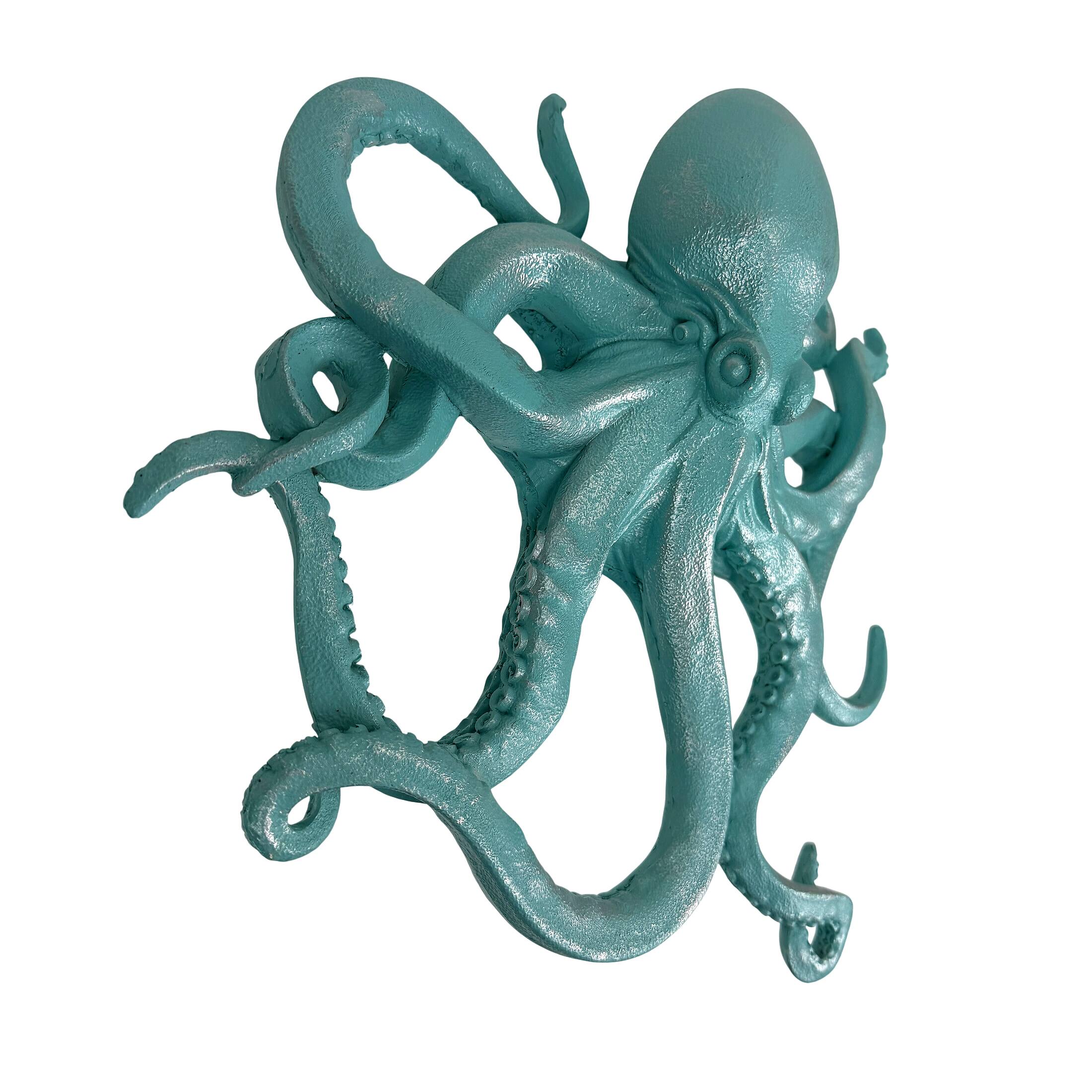 Alt View 1. Fancy That - Octopus Wall Sculpture Aqua Coastal Nautical Resin Plaque 13.5 In - Aqua.